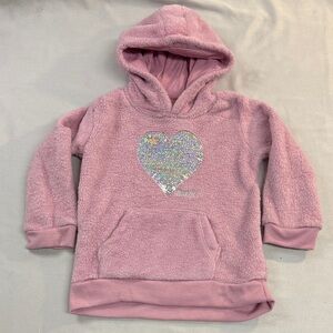 DKNY - 24M Cozy Pink Fleece Hoodie with silver sequin heart for Kids